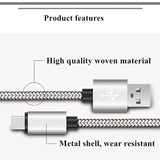 USB-A to USB-C Nylon Braided Charging Cable for iPhone 15, Samsung Galaxy S22 and Huawei Phones